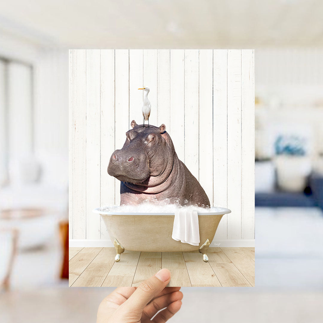 Hippo and Bird in Farmhouse Bath