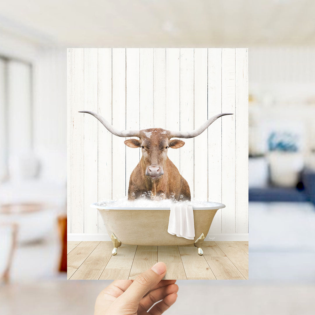 Texas Longhorn Cow in Farmhouse Bath