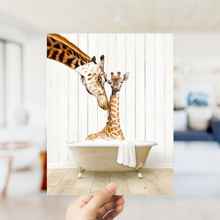 Mother and Baby Giraffe in Farmhouse Bath
