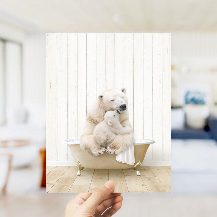 Mother and Baby Polar Bear in Farmhouse Bath