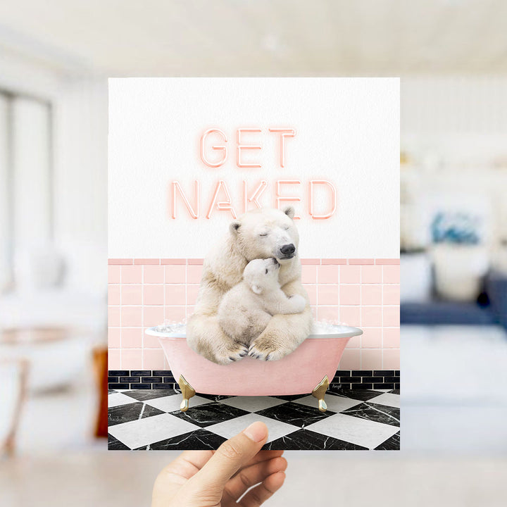 Mother and Baby Polar Bear in Pink Get Naked Bath