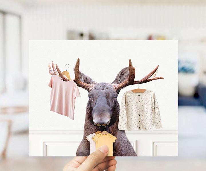 Moose with Clothes Hangers - Simple White Wall
