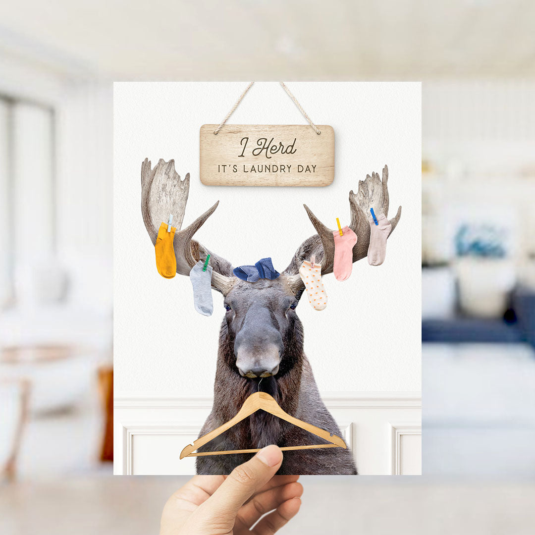 Moose Wearing Socks with Laundry Hanger