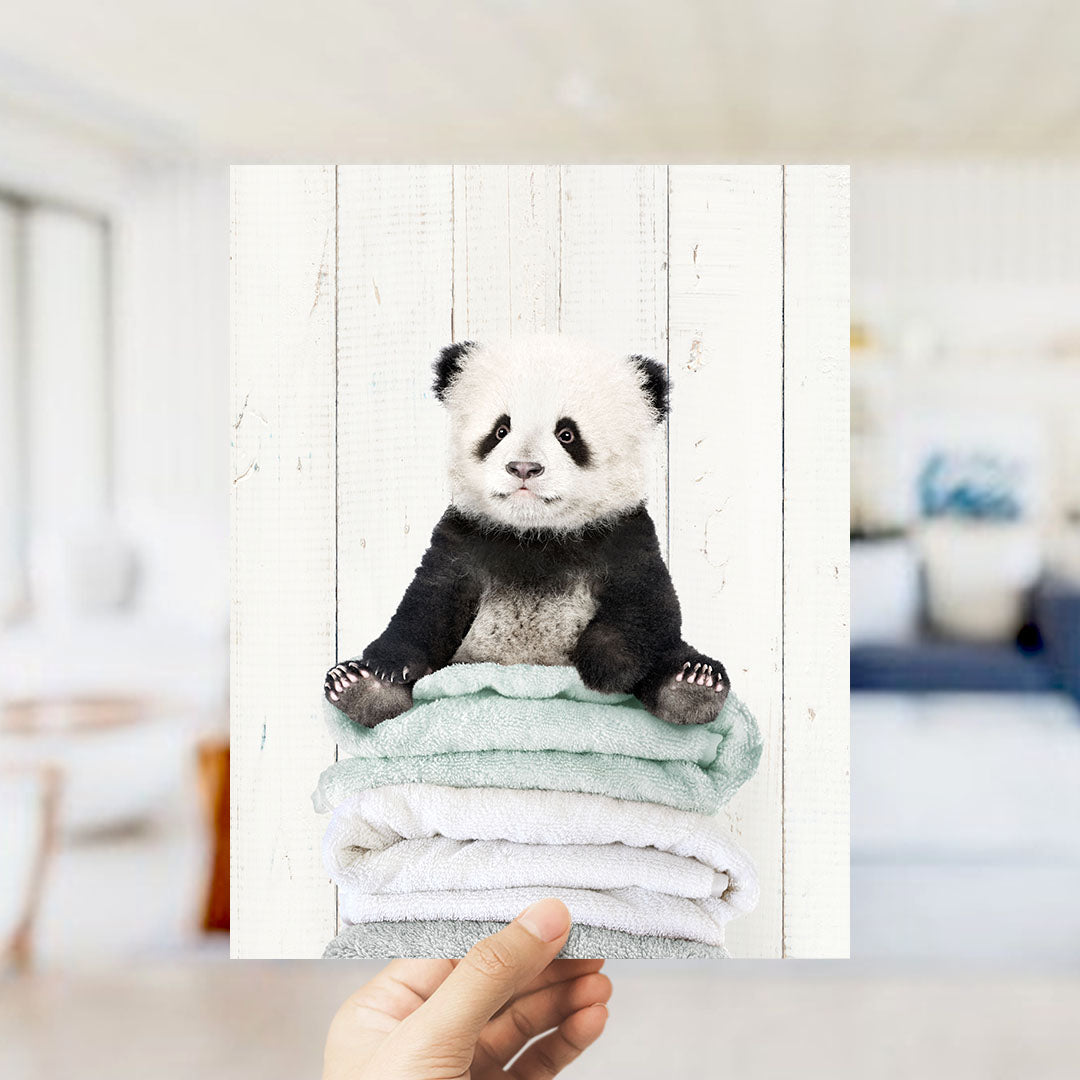 Baby Panda on Folded Towels - Farmhouse Wall