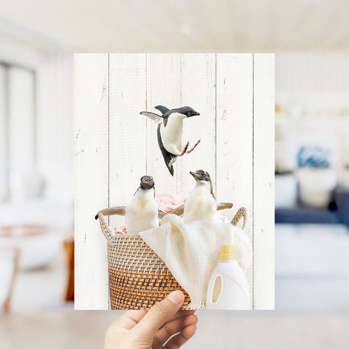 Penguins in Laundry Basket - Farmhouse Wall