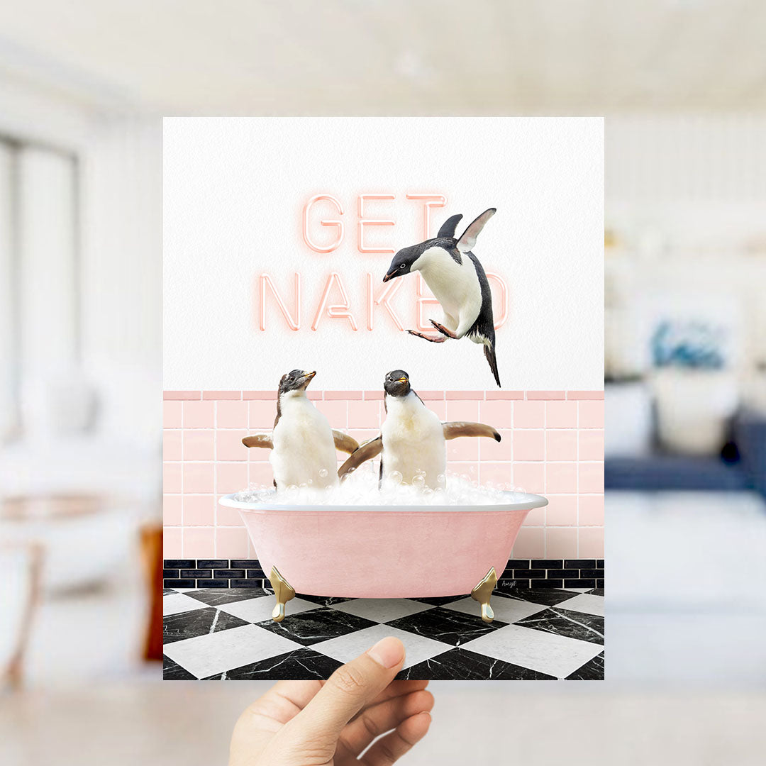 Penguins in Pink Get Naked Bath