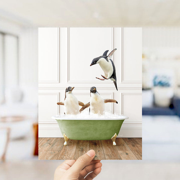 Penguins in Transitional Bath Style