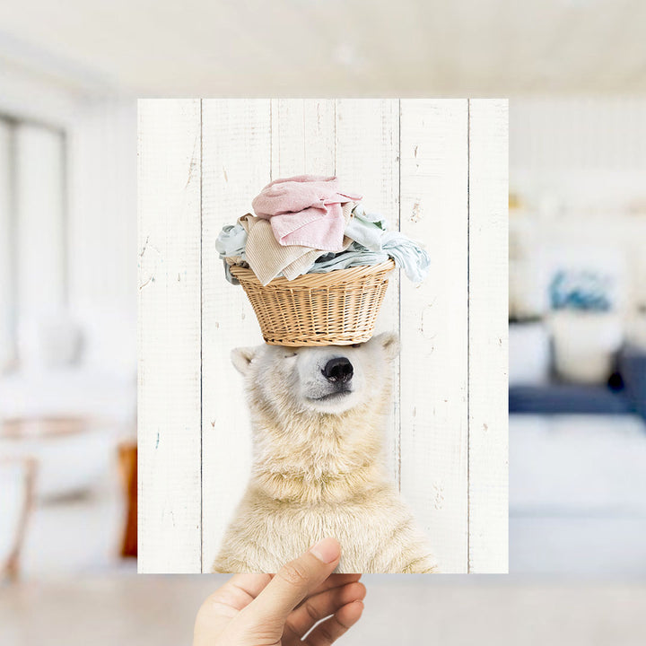 Polar Bear Balancing Laundry Basket - Farmhouse Wall