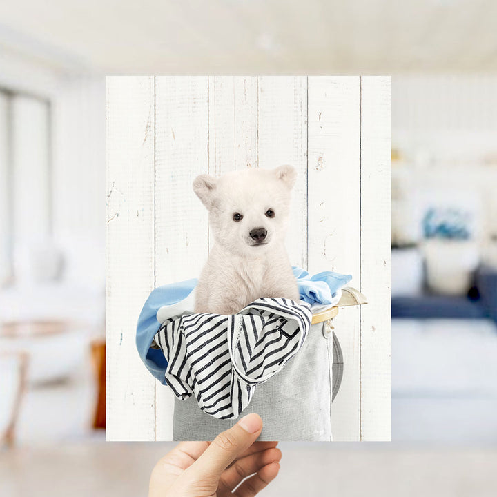 Polar Bear Cub in Laundry Basket - Farmhouse Wall