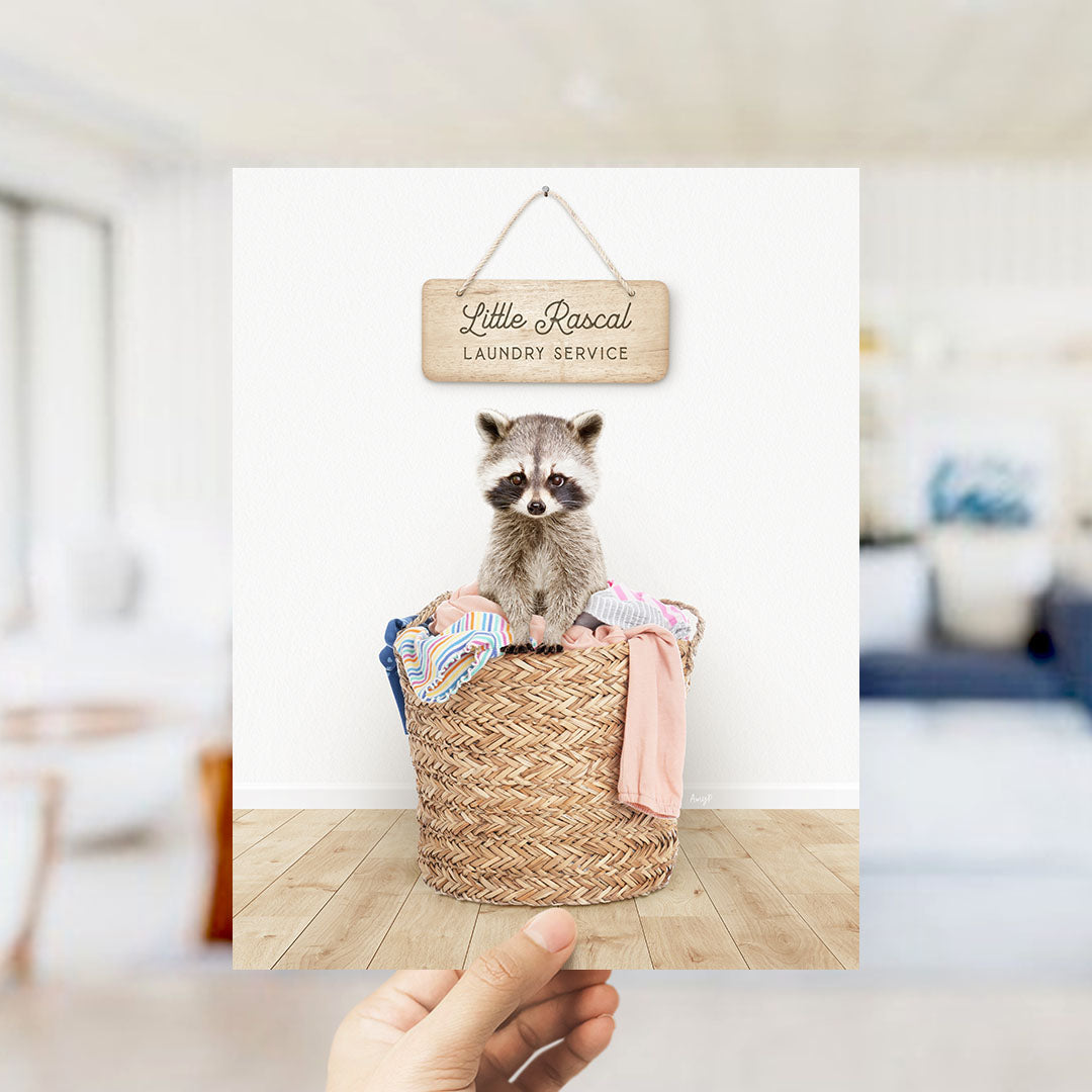 Raccoon in Laundry Basket - Scandi Floor