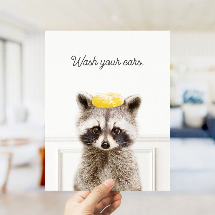 Raccoon "Wash yer face" - Bathroom Simple White