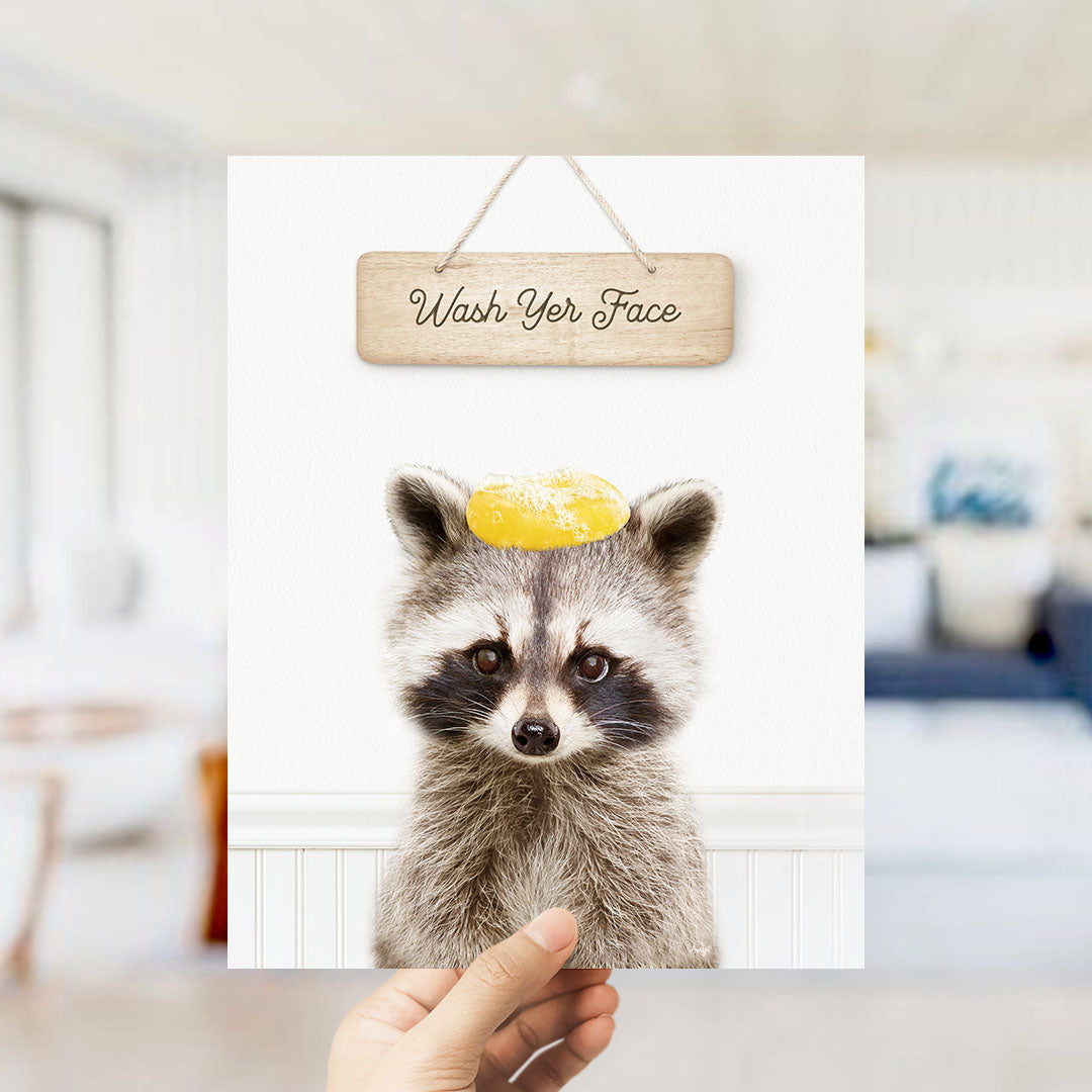 Raccoon "Wash yer face" - Bathroom Cottage White