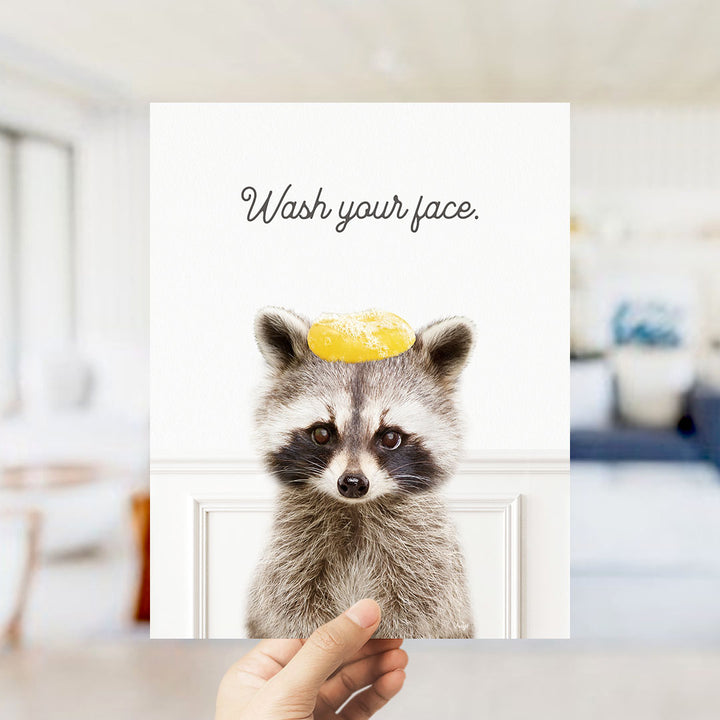Raccoon "Wash yer face" - Bathroom Simple White