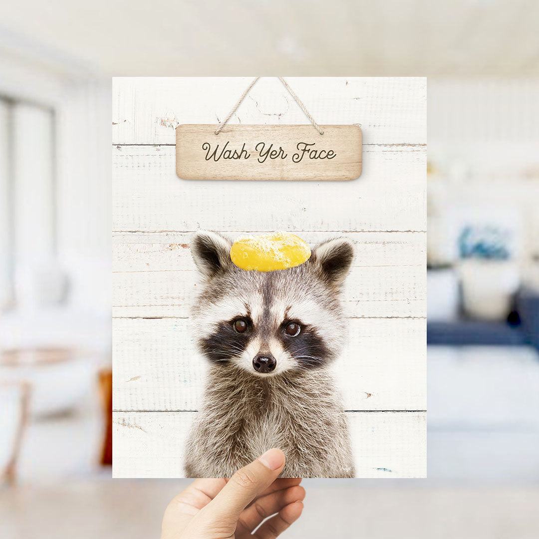 Raccoon "Wash yer face" - Bathroom Shiplap