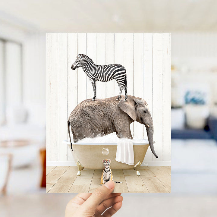 Safari Animals in Farmhouse Bath