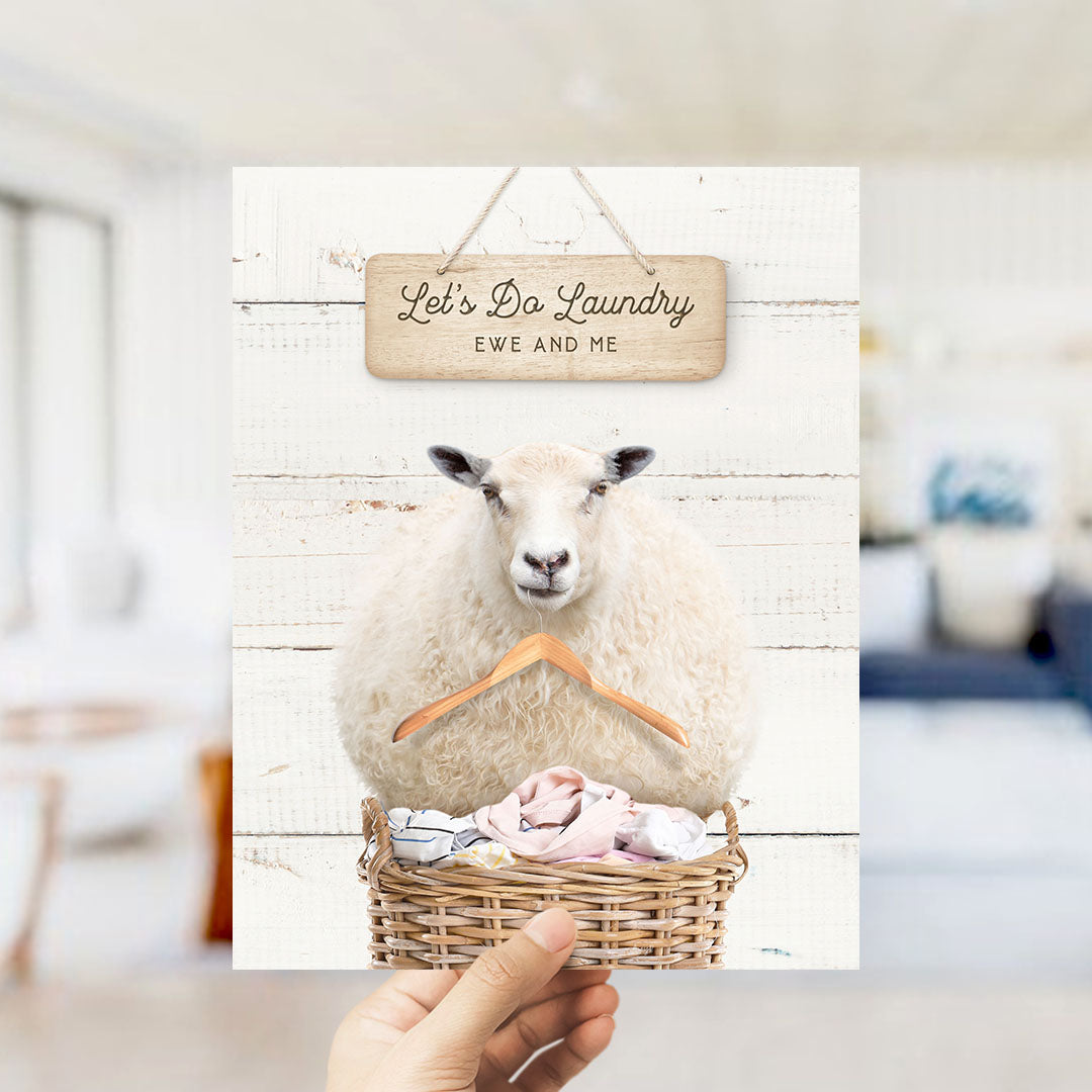 Sheep in Laundry Basket with Hanger - Farmhouse Wall Funny Sayings