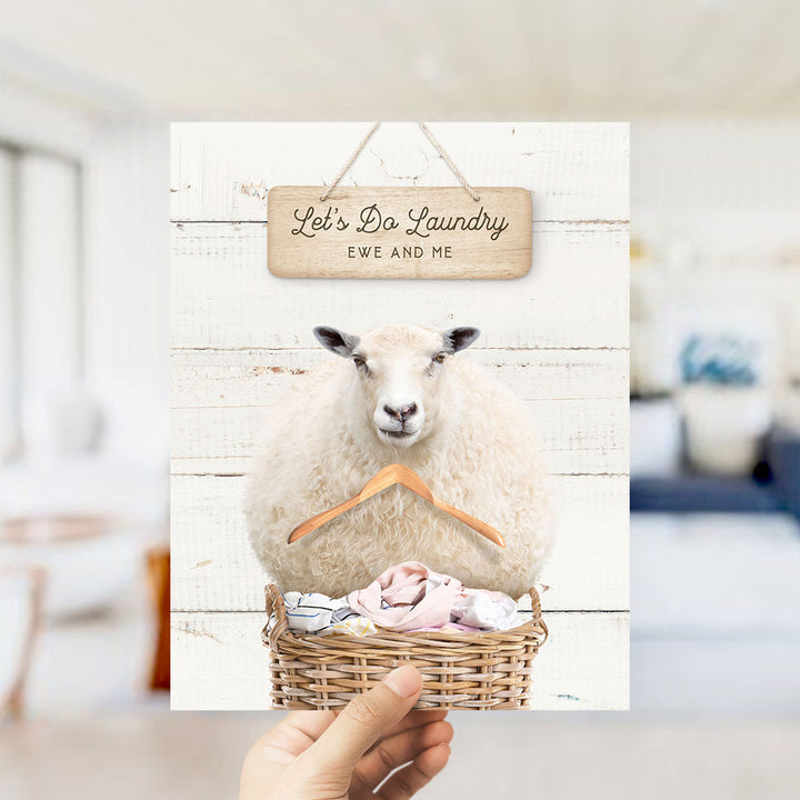 Sheep in Laundry Basket with Hanger - Farmhouse Wall Funny Sayings