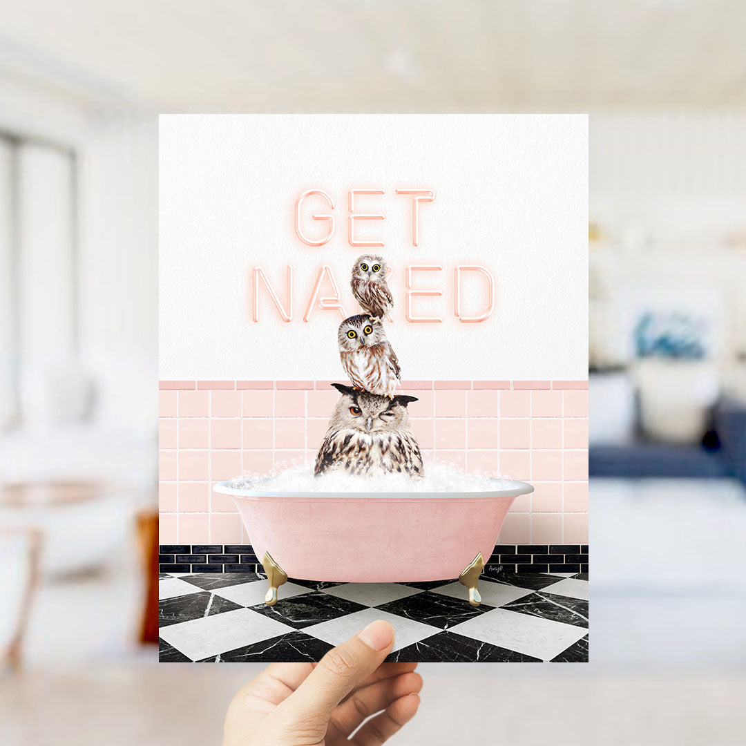 Stacked Owls in Pink Get Naked Bath