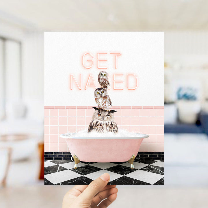 Stacked Owls in Pink Get Naked Bath