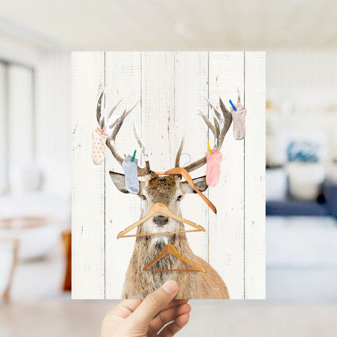 Deer with Laundry Socks and Clothes Hangers - Farmhouse Wall