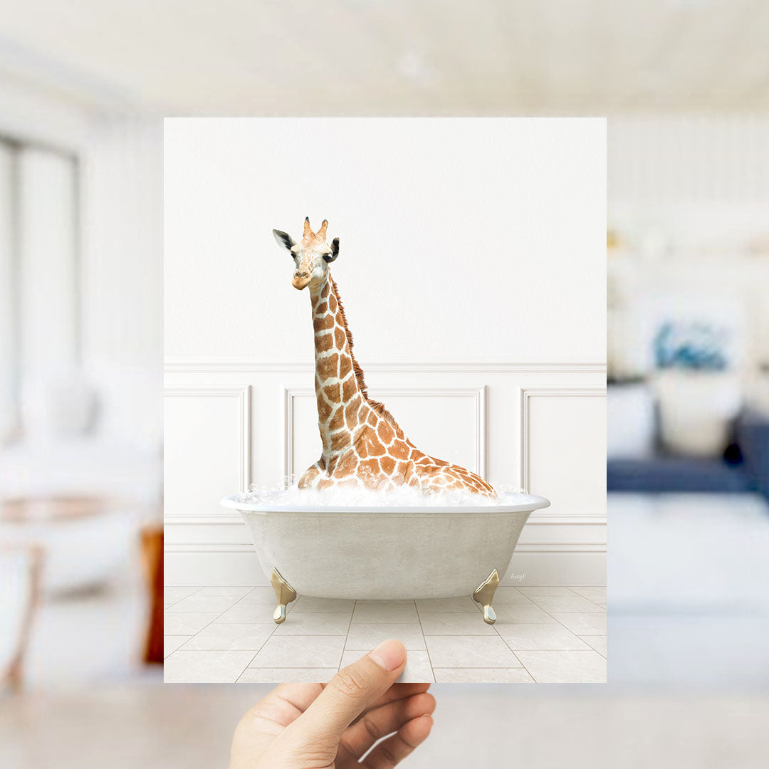 Tall Giraffe in Modern Neutral Bath