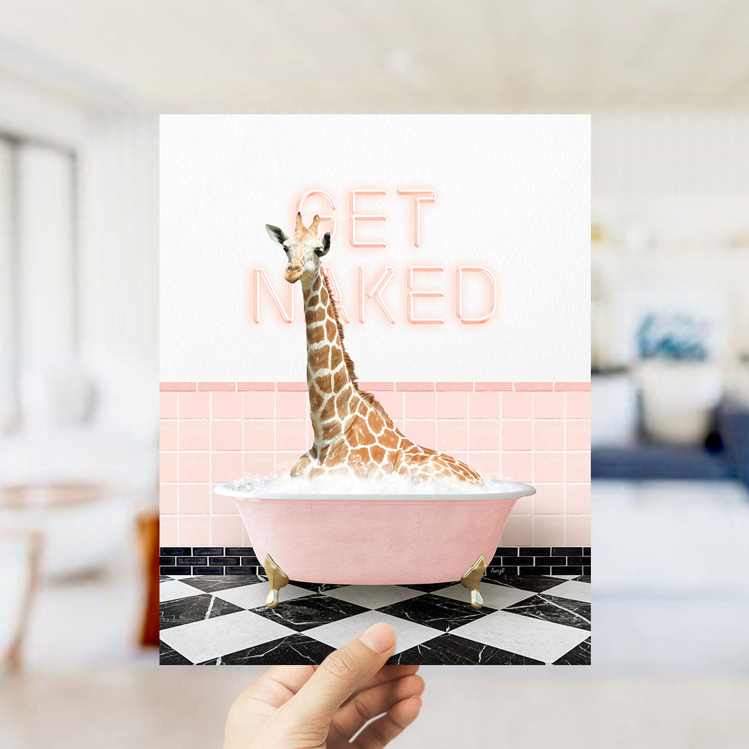 Tall Giraffe in Pink Get Naked Bath