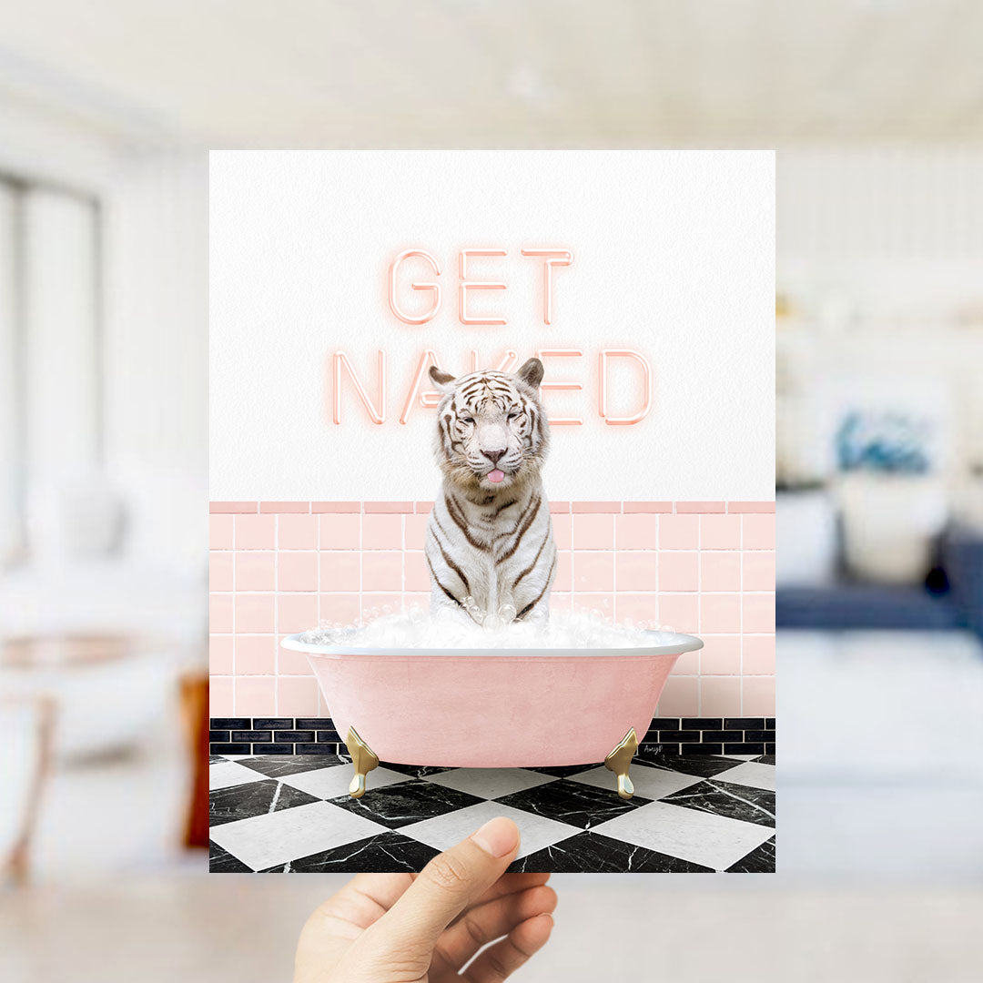 White Tiger in Pink Get Naked Bath