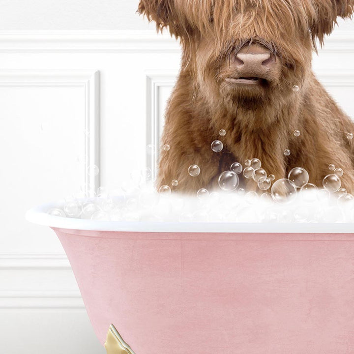 Highland Cow in Stencil Tile with Pink Bathtub Bath