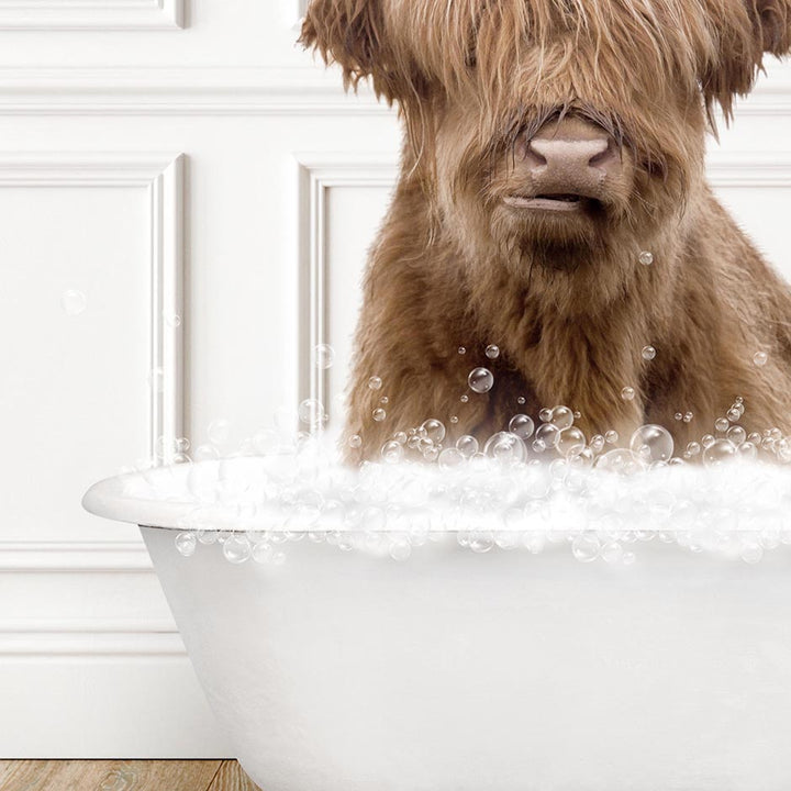 Highland Cow in Traditional Panel Bath Style