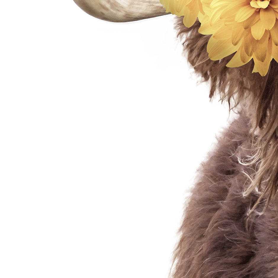 Highland Cow Wearing Flowers - Whimsy Animal