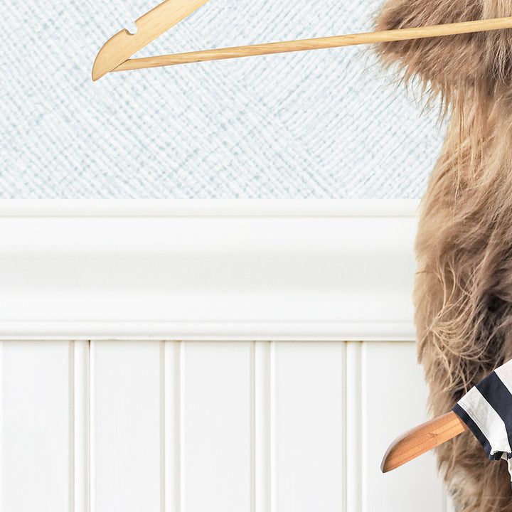 Highland Cow with Clothes Hangers - Cottage Blue Wall
