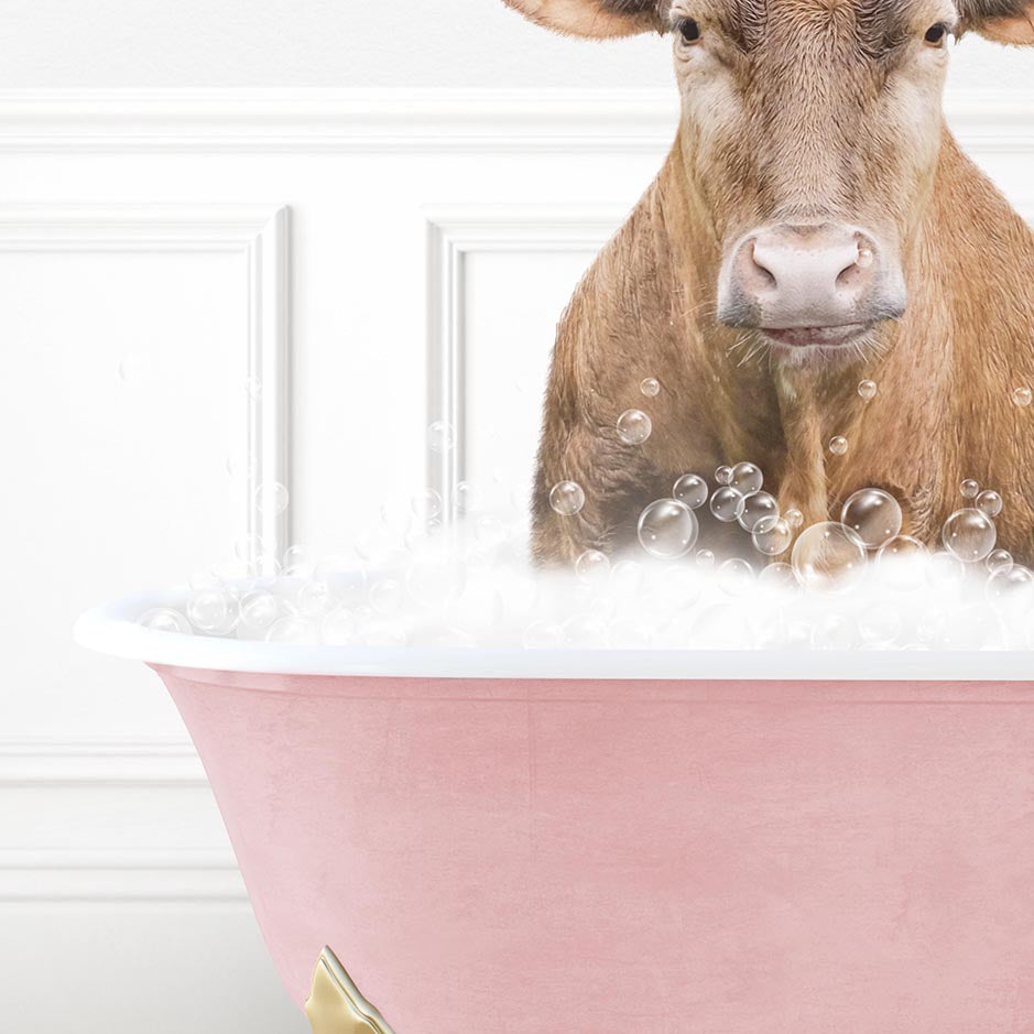 Texas Longhorn Cow in Stencil Tile with Pink Bathtub Bath