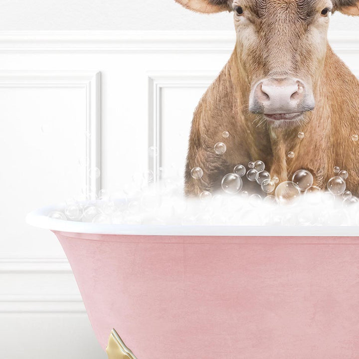 Texas Longhorn Cow in Stencil Tile with Pink Bathtub Bath