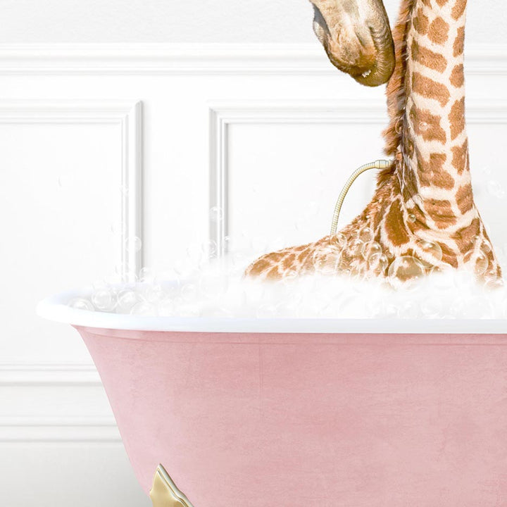 Mother and Baby Giraffe in Stencil Tile with Pink Bathtub Bath