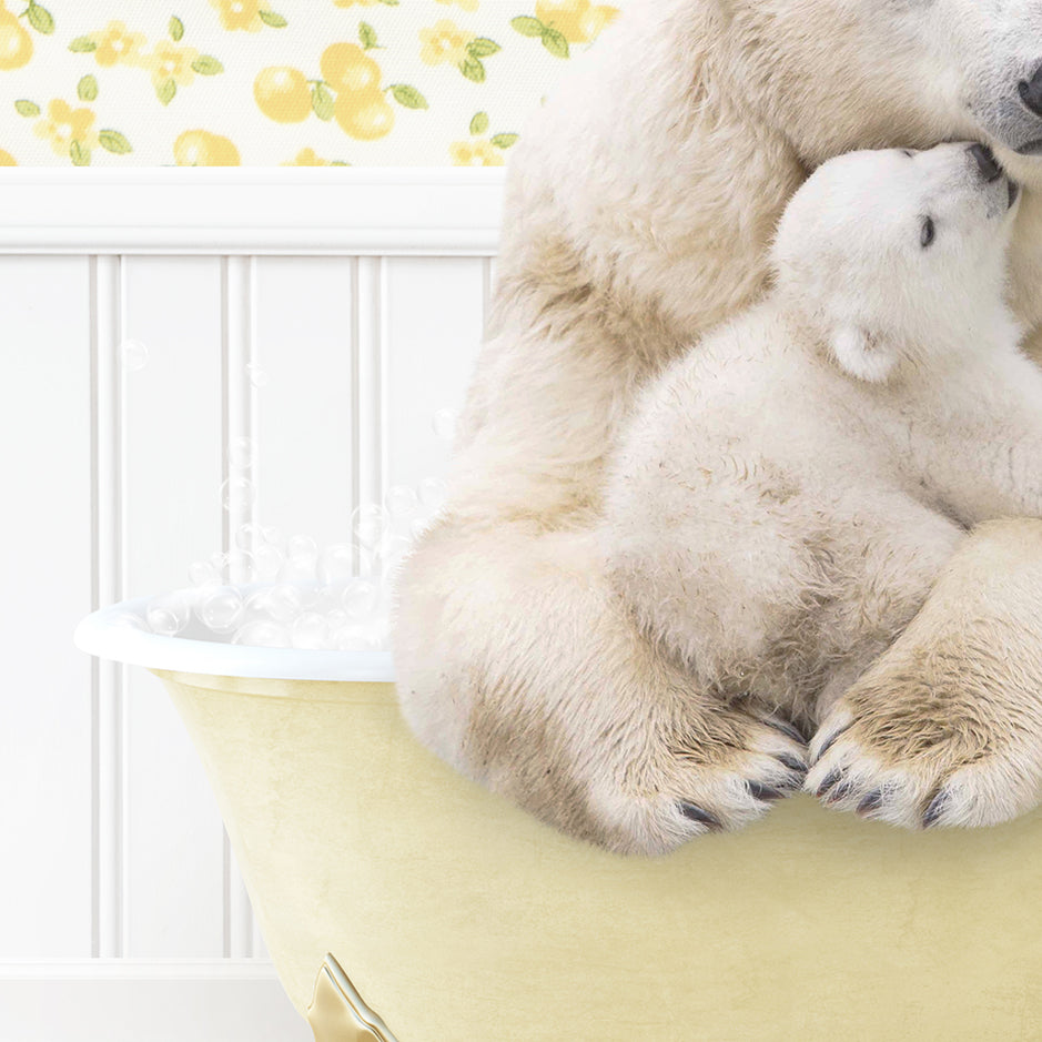 Mother and Baby Polar Bear in Cottage Yellow Bath