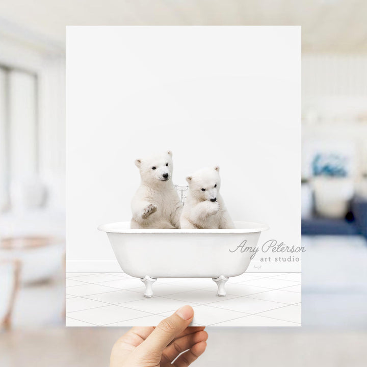 Polar Bear Cubs in Neutral Bath