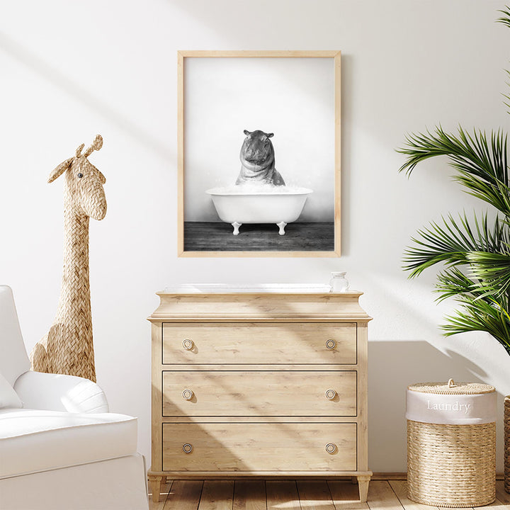 Baby Hippo in Rustic Black and White