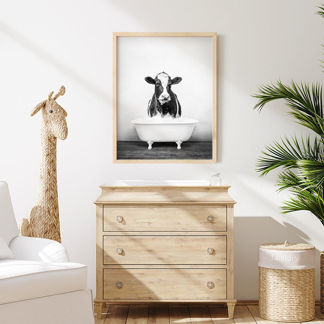 Black and White Cow in Rustic Black and White