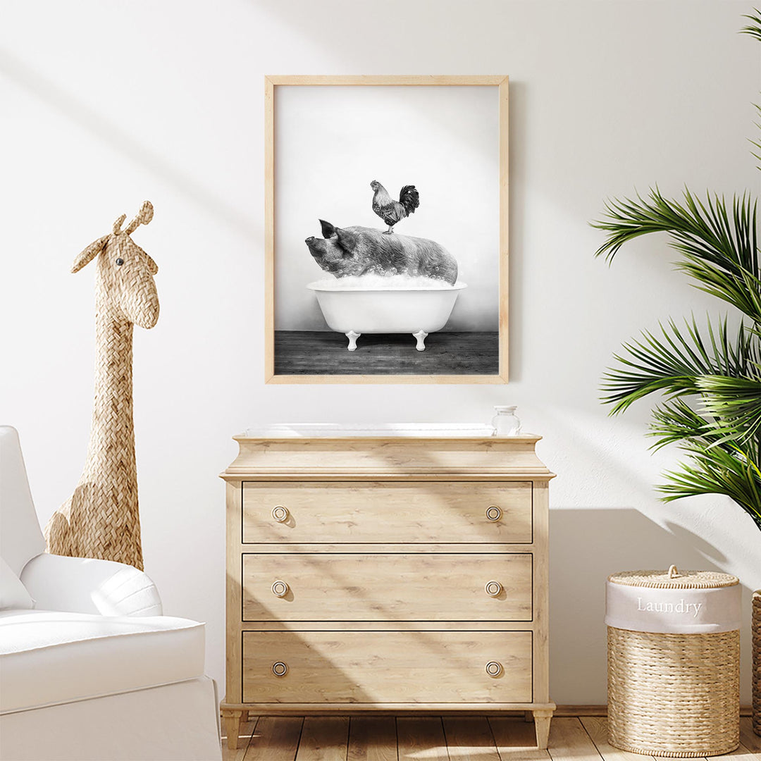Farm Animals in Rustic Black and White