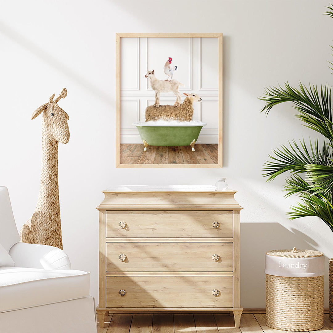 Stacked Farm Animals in Transitional Bath Style