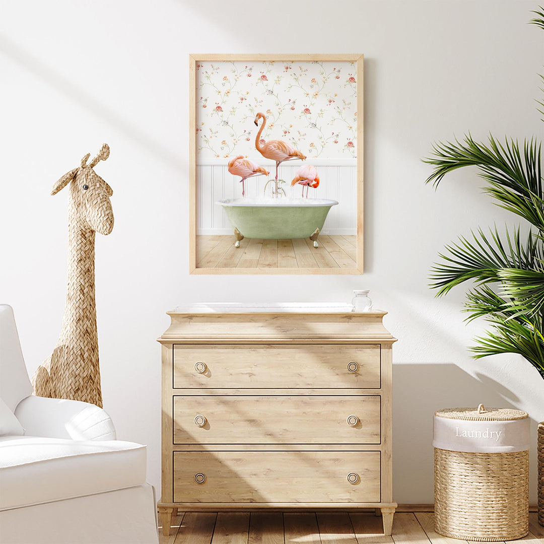 Three Flamingos in Country Cottage Bath