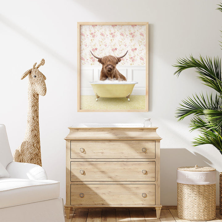 Highland Cow in Vintage Yellow Bath