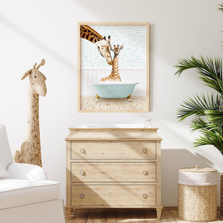 Mother and Baby Giraffe in Little Fish Bath