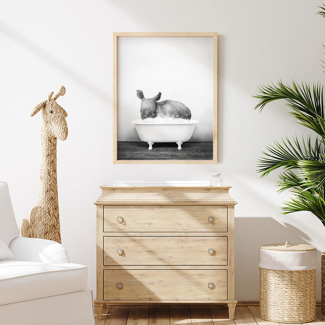 Baby Rhino in Rustic Black and White