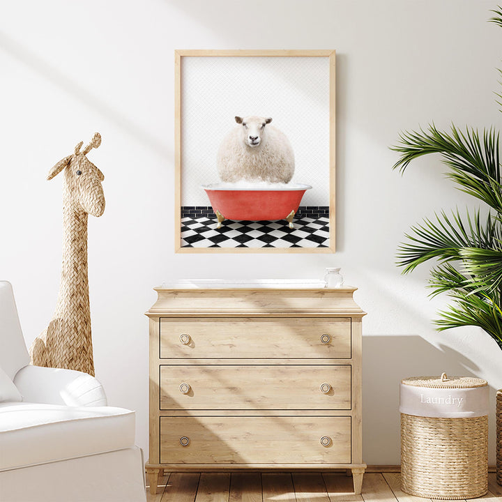 Sheep in Checker Floor Bath