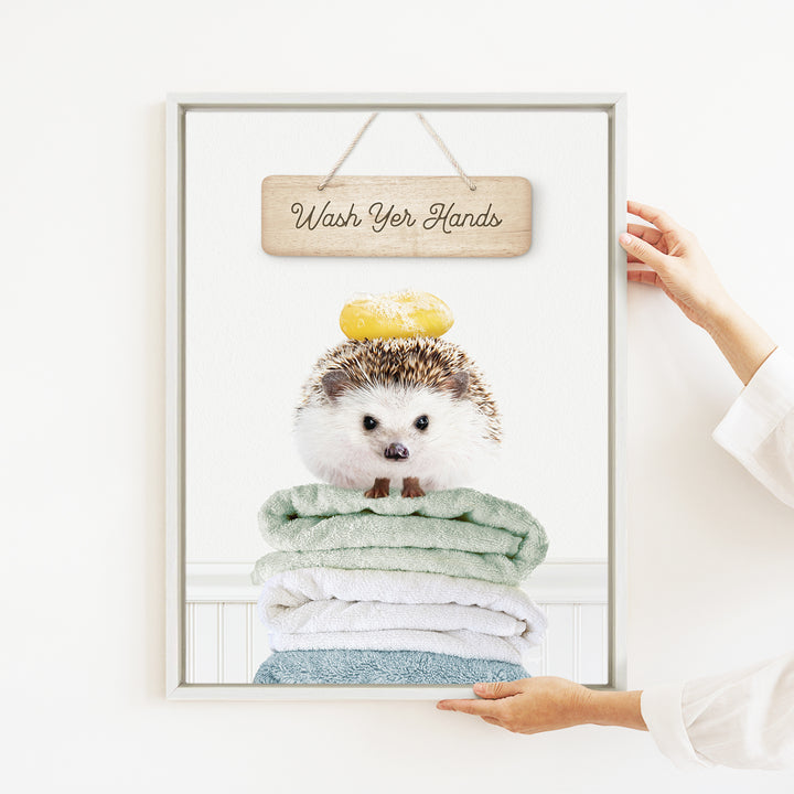 Hedgehog "Wash yer hands" - Bathroom Cottage White