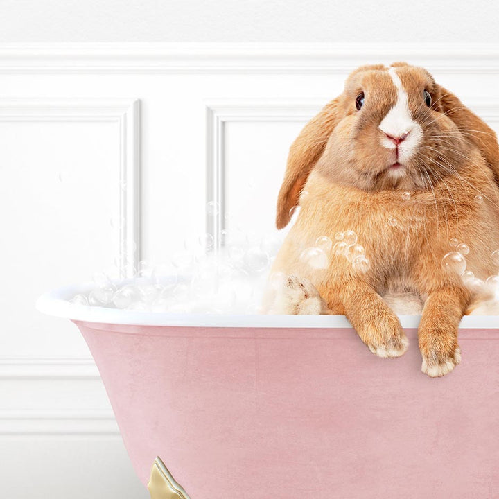 Pudgy Bunny in Stencil Tile with Pink Bathtub Bath