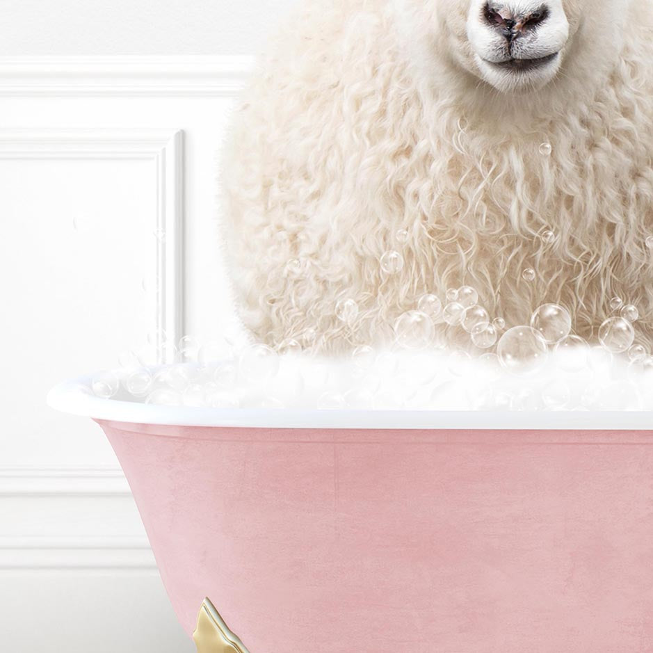 Sheep in Stencil Tile with Pink Bathtub Bath