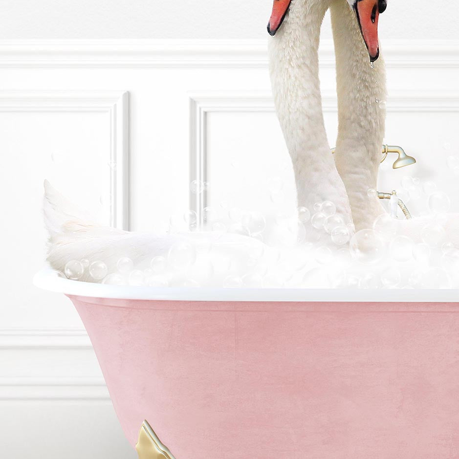 Two Swans Hugging in Stencil Tile with Pink Bathtub Bath