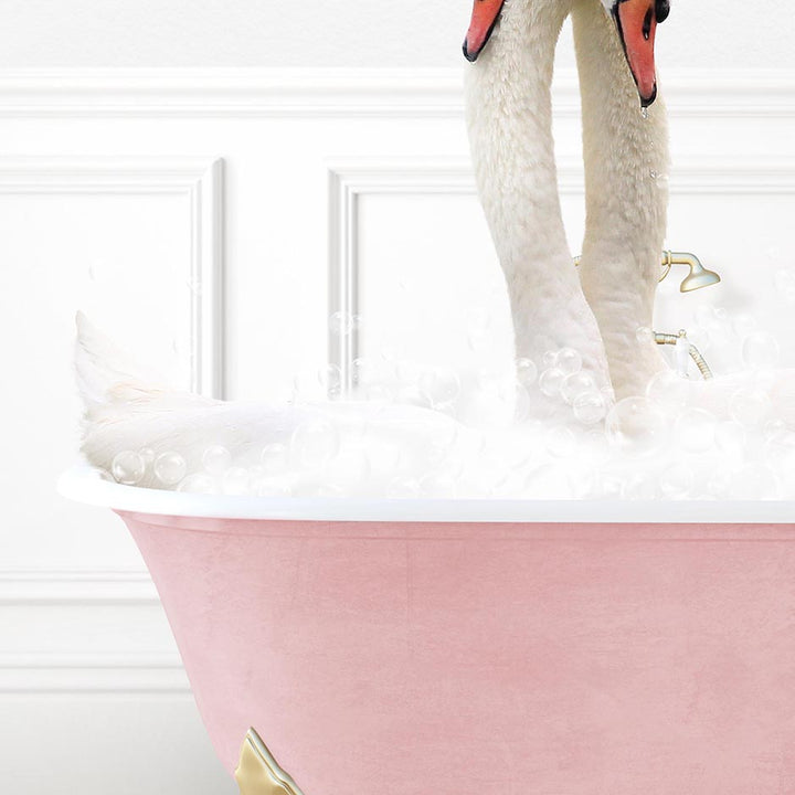 Two Swans Hugging in Stencil Tile with Pink Bathtub Bath